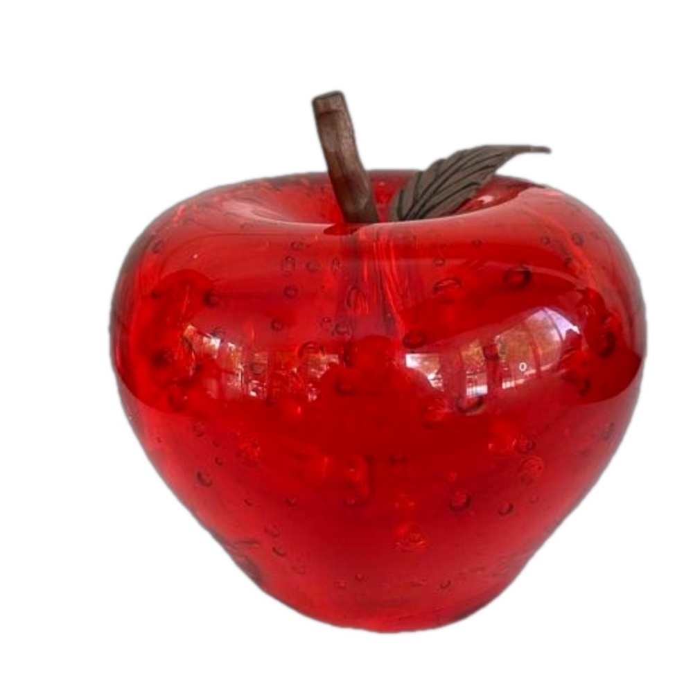 Red Apple Paperweight Brass Stem - Picture 2 of 6